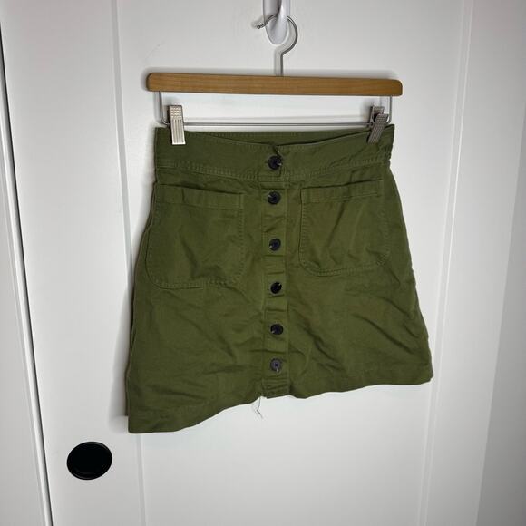 Madewell Station Green Button Front Pocket Mini Skirt Size 0 - Picture 2 of 7